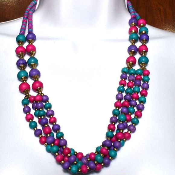 Womens Colorful Multi Layered Beaded Necklace - Picture 1 of 6